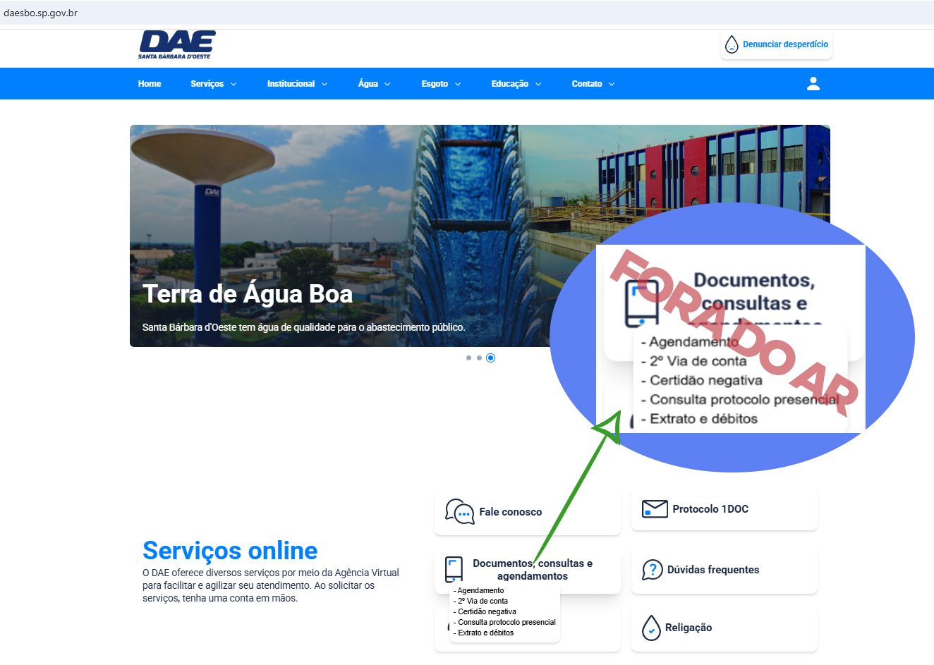 DAE de Santa Bárbara muda sistema de atendimento e serviços on-line não funcionarão no feriado