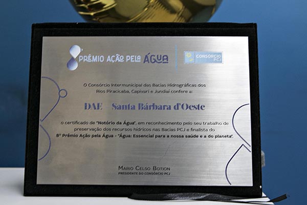 Foto: DAE de Santa Bárbara é premiado com o “Oscar da Água” - Prêmio Ação pela Água